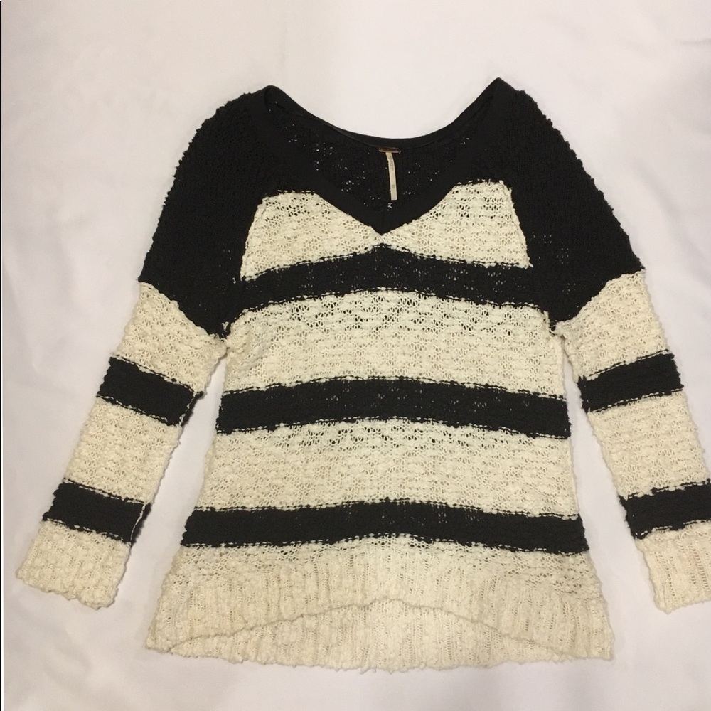 Free People Songbird Rugby Striped V-Neck Sweater